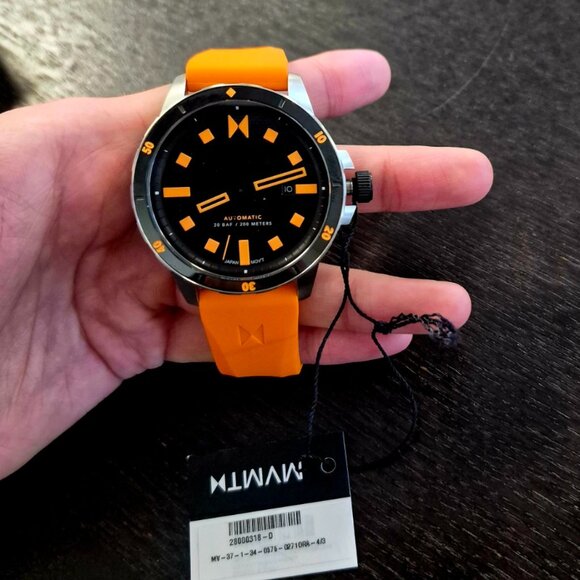 MVMT Men's Minimal Sport Automatic Orange Silicone Strap Watch 45mm - Picture 5 of 7